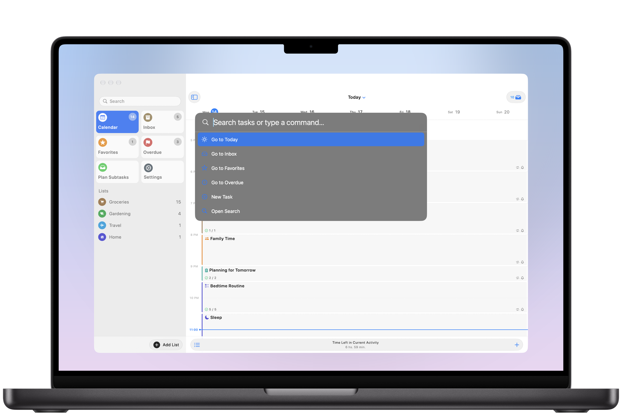 SuperPlanner Command Bar on the Mac